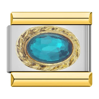 Charm piedra azul engarzada en un diseño dorado - Italian Charms
